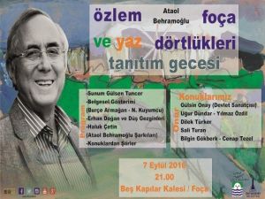 Ataol Behramoğlu, ‘Özlem Ve Yaz, Foça Dörtlükleri’ Kitabını Tanıtacak