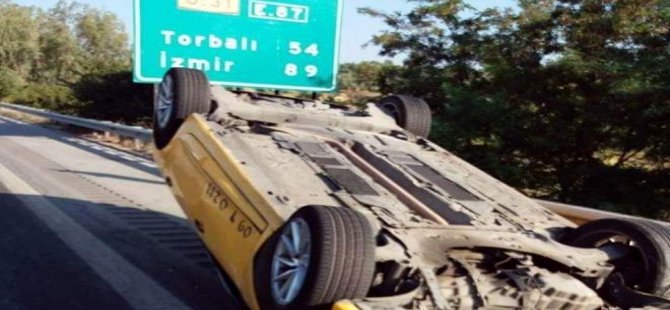 Otobanda Trafik Kazası, Yolcuya Yetişmek İsteyen Taksi Takla Attı